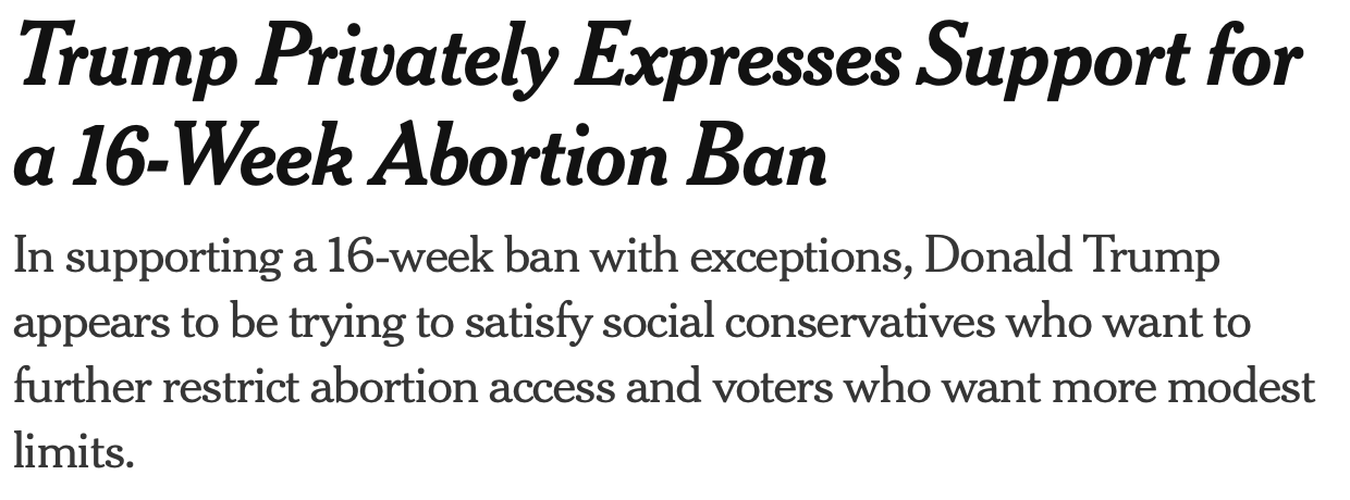 BREAKING: Trump (again) says he supports an abortion ban